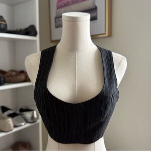 Bobby J Black and White Stripped Vest Crop Top Size Small
